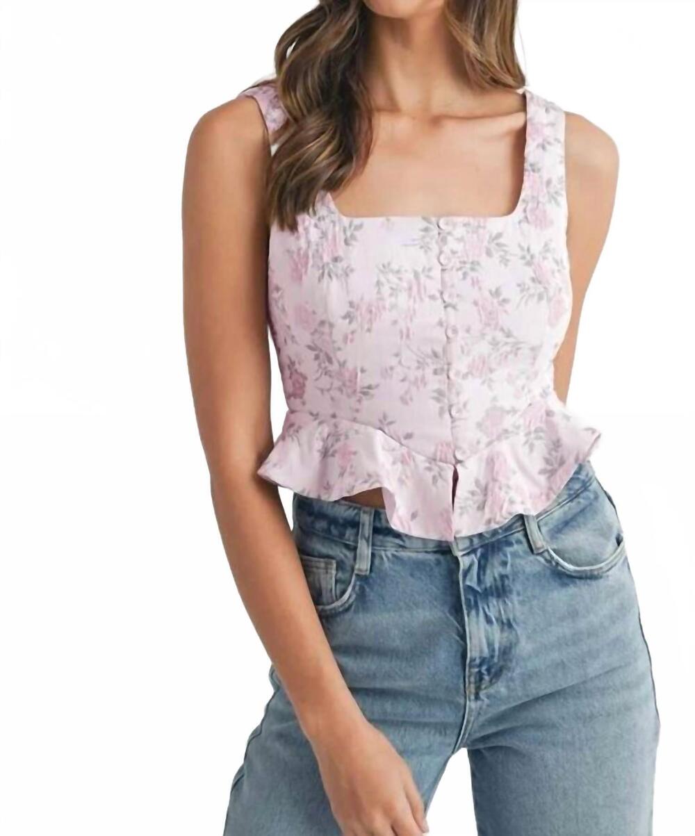 NEW MABLE floral jacquard peplum crop top in pink